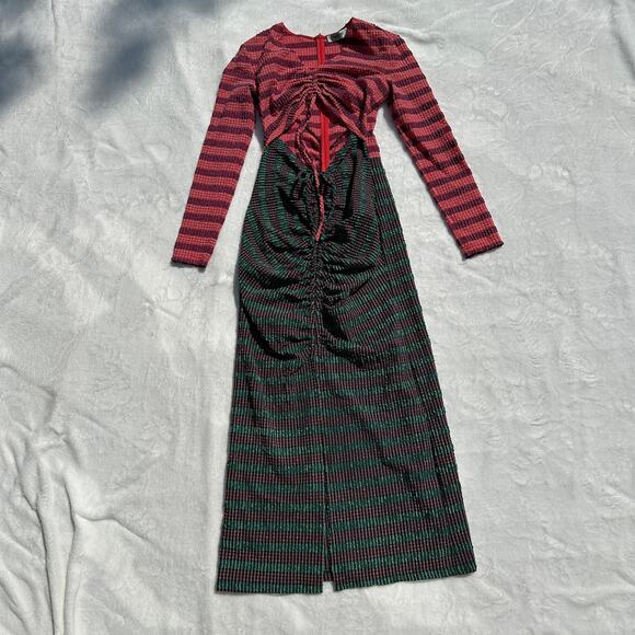 Rachel Comey Lamarr Dress Green Multi Stretchy Stripe Seersucker Size 6 NWT $595 - Picture 10 of 16